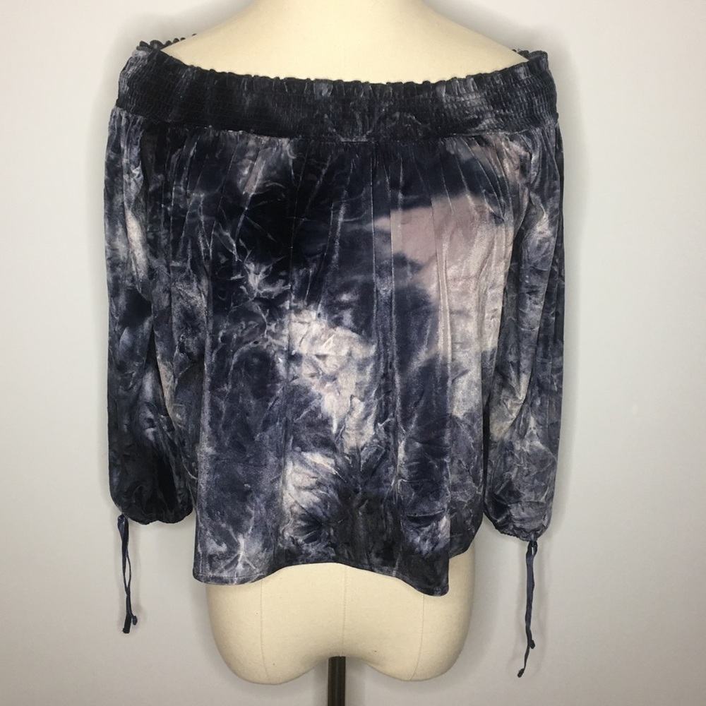 AMERICAN EAGLE Navy Blue Velvet Tie Dye Off the Shoulder Blouse Top XS